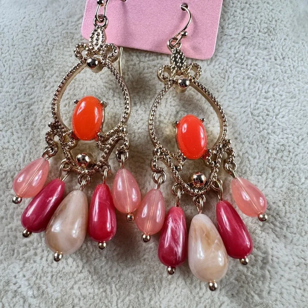 Zara Gold and Pink Chandelier Earrings